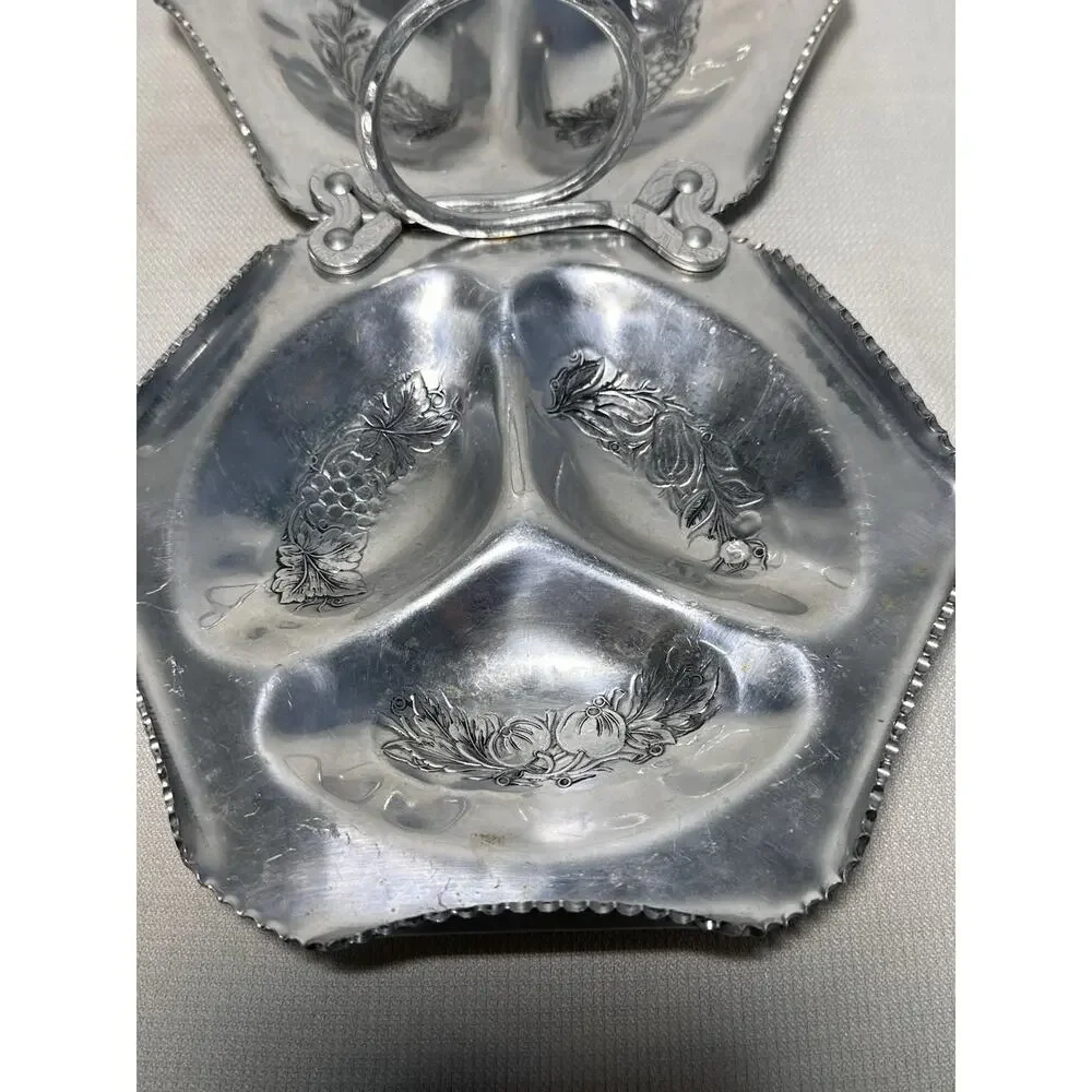 Vintage Cromwell Hand Wrought Aluminum 14.75x8.5” Double Hexagon Tray Fruit